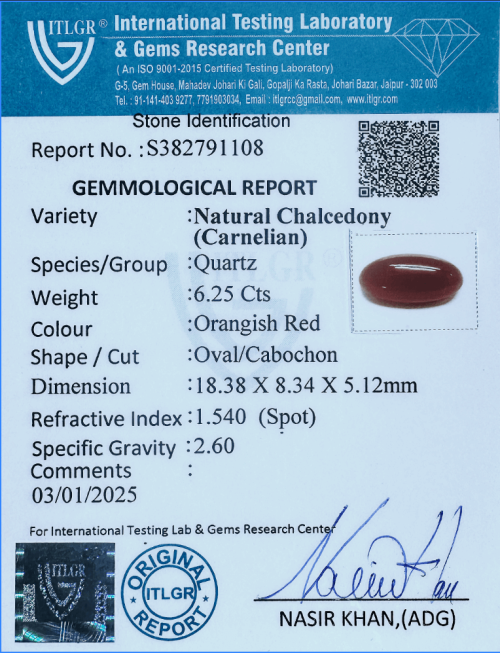 Red onyx stone certificate
